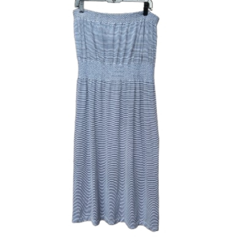 Lark & Grey Plus Blue Striped Tube-Top Dress Casual Stretch Lounge
